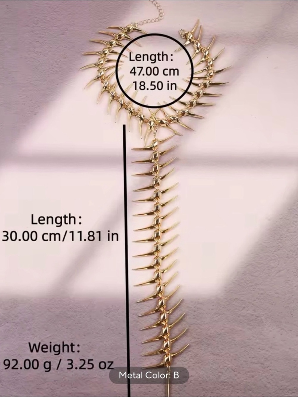 Gold Spine-Back Statement Necklace - Picture 5 of 6